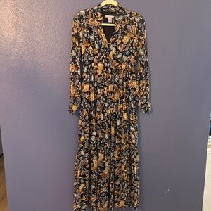 Lucky Brand Navy Floral Maxi Dress with Yellow Blooms